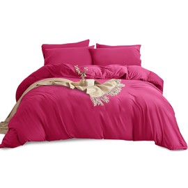 Imperial Rooms Single Duvet Cover Set Brushed Microfiber Plain Bedding Set – Button Closure Ultra Soft 2 PCs Quilt Cover with Pillow Case (135 x 200 Cm) - Pink