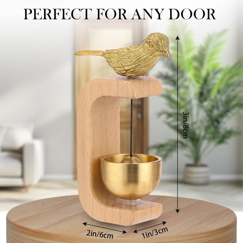 Magnetic Brass Bell for Door Opening (Beech Wood Prosperity Bird