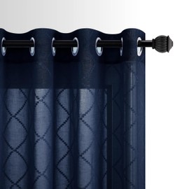 KOUFALL Navy Blue Curtains 63 Inch Length, Semi Sheer Curtains for Living Room 2 Panels Set with Grommet