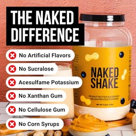 NAKED Shake - Peanut Butter Blueberry Protein Powder, Plant Based Protein with Mct Oil, Gluten-Free, Soy-Free, No Gmos Or Artificial Sweeteners - 30 S
