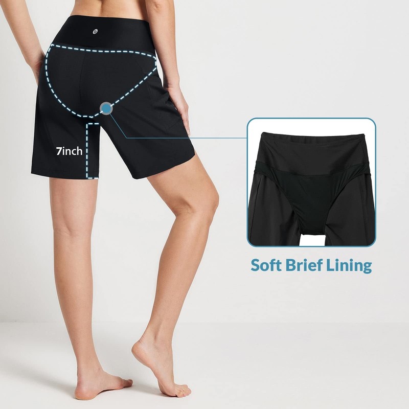 BALEAF Women's Long Knee-Length Quick-Drying Swimming Trunks UV Protection UPF
