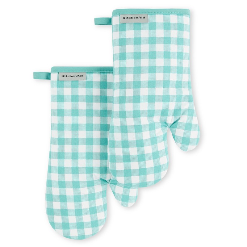 KitchenAid Gingham Oven Mitt 2-Pack Set, Charcoal Grey, 7"x13"
