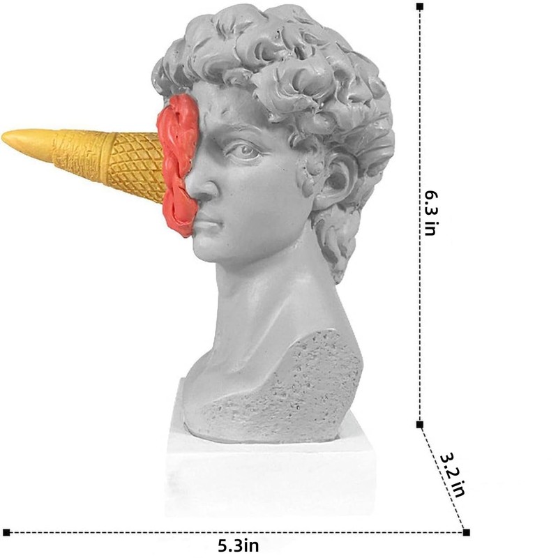JTZXJJX 6.3 Inch Ice Cream David Head Resin Sculpture Statue