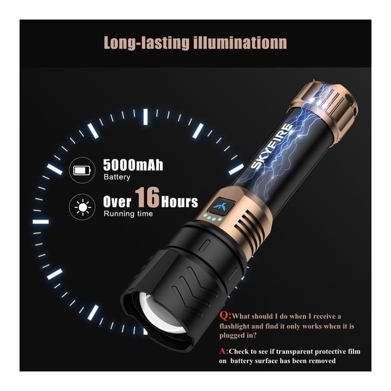 SKYFIRE LED Flashlights High Lumens with Ignition Lens,2000lm Super Bright