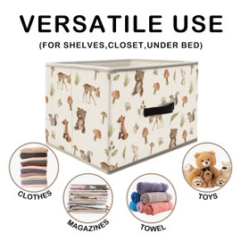 Nogrit Woodland Nursery Storage Bins Box, Toybox for Boys Girls, Forest Animal Mushroom Foldable Baskets Organizer Container with Handles for Bedroom Bathroom Kids Nursery Clothes Toys Books