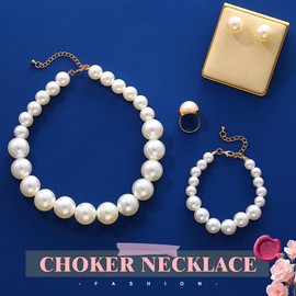 EVILD White Pearl Jewelry Set Chunky Choker Necklace and Earring Set for Women