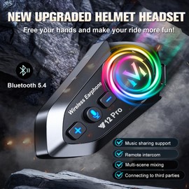 Wireless Motorcycle Intercom Helmet Bluetooth 5.4 Headset with 2-in-1 Mic IP56 Waterproof Motorbike Intercom Noise Cancelling Helmet Headphones Speakers Earphones Communication Device with Microphone