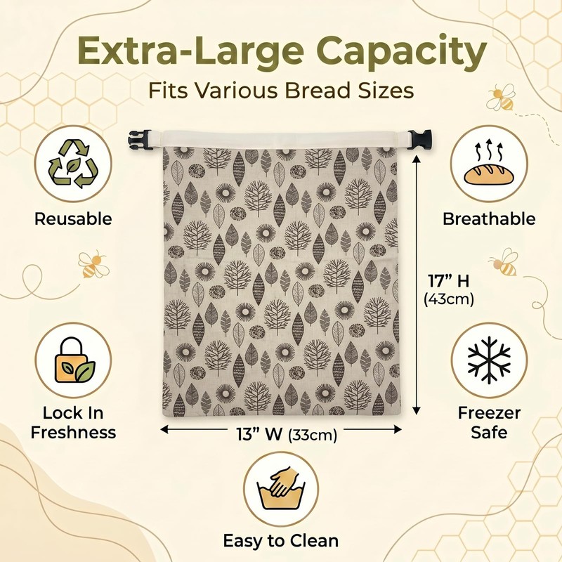 Fruzmzk Reusable Beeswax Bread Bag Sourdough Storage 17 x 13