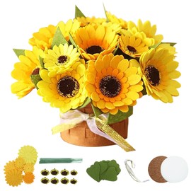 BAZIMA DIY Felt Flower Art Craft Kit, DIY Felt Sunflower Bouquet Kit, Floral Gifts,Beginner Craft Kit,Arrange Pre-Cut Felt Flowers and Foliage