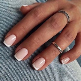 French Tip Press-On Nails 24pc Square False Nails - Classic White French Design, Full Cover Artificial Nails for Women & Girls