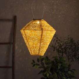 Lights4fun LED Solar Lantern Diamond Tyvek Moroccan Lantern Outdoor
