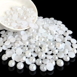 Euddty 200PCS Flatback Pearls for Crafting Nail Art Half Round Pearls Bulk for Jewelry Scrapbooking Artwork Making Craft DIY Accessory(White,10mm)