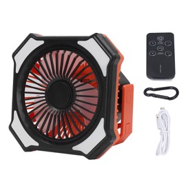 Portable Rechargeable Fan with LED Lantern Cordless 4000mAh Battery Powered USB for Table Outdoor Camping Tent Picnic Black with Orange