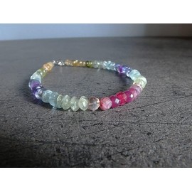 LKBEADS multi gemstone 3-4.5mm rondelle shape faceted cut gemstone beads 7 inch stacking bracelet with silver plated lock for unisex.#Code- LCBR-4496