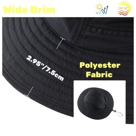 LLmoway UPF 50+ Sun Hat for Men Women Wide Brim Breathable Adjustable Windproof Outdoor Fishing Hiking Hat Foldable Packable, Black, One Size