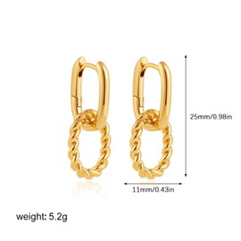 Paper Clip Earrings for Women Dainty 14k Gold Paperclip Earrings Chain Link Earrings Silver Cubic Zircon Rectangle Earrings Hoop Dangle Drop Earring Party Jewelry Accessories, Large, Alloy Steel, No