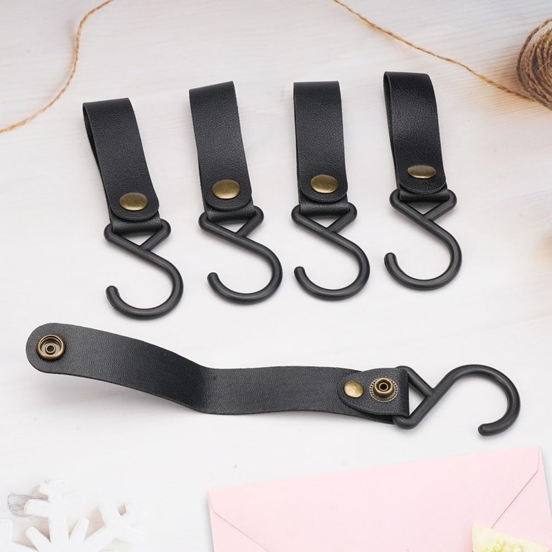 Pack of 8 S Hooks with Leather Loop, Hooks for