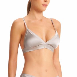 SilRiver Women Silk Padded Bralette Deep V Bra Wire Free Super Soft Comfortable for Sensitive Skin (Silver Grey, Medium)