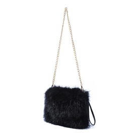 ZOSCGJMY Women's Faux Fur Shoulder Bag Crossbody Bag Zip Handbag Shoulder Bag with Removable Shoulder Strap, black
