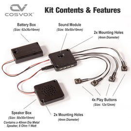 COSVOX Cosplay Sound Effects Module. DIY Audio MP3 Sound Chip with 4 Push Buttons, 8MB Memory. Add Sound Effects or Music to Your Cosplay Costume Accessories, Crafts, Props and Replicas.