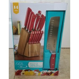 Pioneer Woman Rustic Frontier Cutlery Knife Set w/ Wood Block 14pc Red NEW