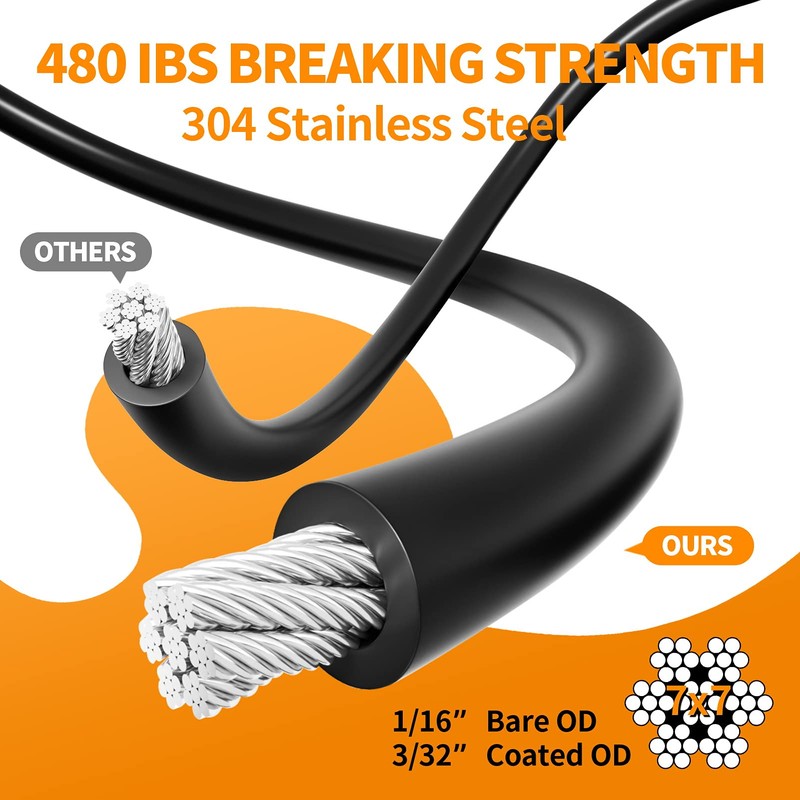 Keeimp String Light Hanging Kit,164 Ft Nylon Coated Stainless Steel