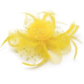 AOREAS Tea Party Hats for Women Flower Mesh Ribbons Feathers on a Headband and a Clip Kentucky Derby Headdress Headband Hair Clip for Wedding Cocktail Yellow