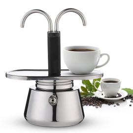 Stainless Steel Thickened Moka Pot,Stovetop Double Spout Espresso Maker, 100ml Dual Pipe Nonslip Strainer, Coffee Machine for Making Espressoes Cappuccino Latte, Home, Camping