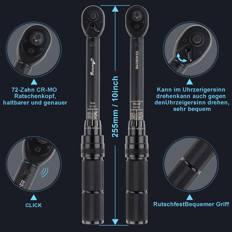 Awang Torque Wrench 1/4 inch, 5-25 Nm Torque Wrench Bicycle