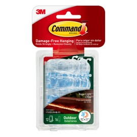 Command Outdoor Rope Light Clips, 12 Hooks and 16 Command Strips, Damage Free Hanging Christmas Decorations with Weather Resistant Strips, Wall Clips for Hanging Outdoor Lights and Cable Management