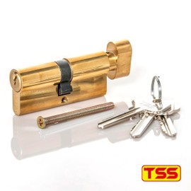 TSS Brass Thumb Turn Euro Cylinder Lock, Euro Door Barrel Lock with Anti-Drill & Anti-Pick Protection. Suitable for All Door Types. Euro Cylinder Locks (45mm Turn Side x 35mm External)