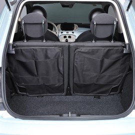 Tumukiw Car Trunk Organizer Compatible with Fiat 500 2016-2024 Accessories Back Seat Anti-Kick Mats Protector Car Backseat Hanging Organizer, Large Pockets, Waterproof, Wear-Resistant