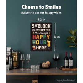 Funny Metal Bar Sign - Humorous Wall Decor for Home Bar, Man Cave Accessories, and Basement, Patio, Outdoor Bar (Happy Hour)