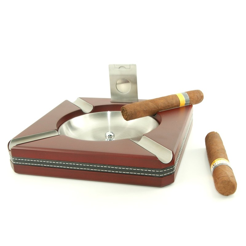Cigar Ashtray Cherry with Leather Wrap and Free Bonus Cigar