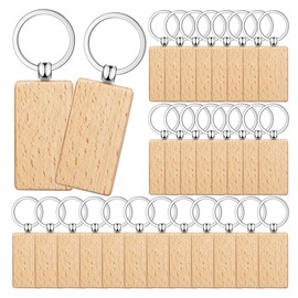 Povxlum 50 Pieces Blank Wooden Key Tag Key Engraving Blanks Unfinished Wood Keychain Key Ring Key Tags for DIY Crafts, Rectangle