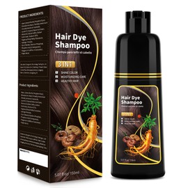 Champú Tinte Castaño Oscuro - Nutrición Natural Para Cubrir Las Canas, Champú 3 En 1 Para Mujer, Coloración Semipermanente Instantánea, Dura 30 Días/I