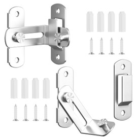 SMARTSTANDARD Barn Door Lock, 90 Degree Barn Door Latch, Stainless Steel Gate Latch Hardware, Barn Door locks and Latches for Bedroom, Wooden Fence, Pocket Door, Cat Door, Bathroom (Silver, 2PCS)