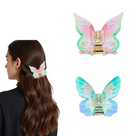 Butterfly Small Claw Clips for Women, 2 Pcs Cute Hair Claw, 2.5 in Cellulose Acetate Clips for Thin Fine Medium Thick Hair (B)