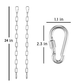 MDAIRC Heavy Duty Stainless Steel Straight Link Chain , 800 Pound Load, 6mm (0.23 inch) Diameter, 50cm (16.4 feet) Length, with 2 Locking Snap Hooks, 2 pcs Pack