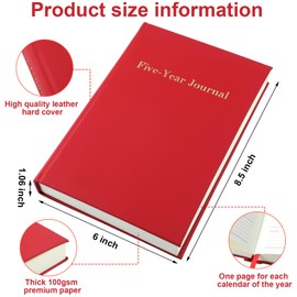 Resurhang Hard Cover 5 Year Journal 6 x 8.5 Inch 5 Year Memory Notebook Daily Journal, Yearly Undated Diary Life Planner Log Book Gifts for Men and Women (Cranberry Red)