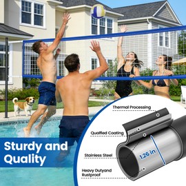 Qufiona Pool Volleyball Net for Inground Pools, Adjustable 16–22FT Pool Game Net with Stainless Steel Poles, Portable Outdoor Pickleball Net & Tennis Net for Backyard Pool Games