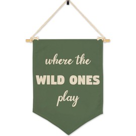 Where the Wild Ones Play Wall Hanging Pennant Flag, Playroom Wall Decor, Wall Decor for Nursery Baby Kids Girl Boy Teen Bedroom Playroom