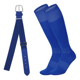 American Trends Blue Soccer Socks: Boys Baseball Socks Softball Socks Knee High Socks for Athletic Socks and Belt Combo