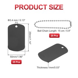 PATIKIL Metal Stamping Blanks Tags 2", 25 Pcs Anodized Aluminum Blank Dog Tags Rectangle Laser Engraving Blanks ID Name Tag with 6" Ball Chain for Pet Craft DIY Decorative, Black