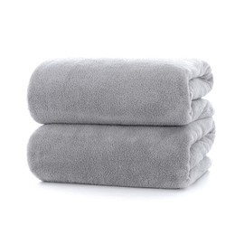 Lumimi Towels 2 Piece Very Soft Microfiber Bath Towel Set Super Absorbent Light Quick Dry and Durable, 55" L x 27" W, 2 Pack Light Grey
