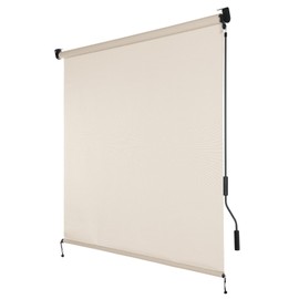 Aoodor 5% Openness Cordless Solar Fabric Roller Shade, 4'W x 8'H Sun Shade for Outdoor Gazebo Pergola Porch Use, 95% UV Protection Blinds, Beige