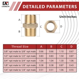 Hex Couplings, 3/4" NPT Male To Male Brass Hex Nipple Adapters, Brass Pipe Extension Fittings for Oil/Air/Water/Gas Systems. (2 Pack)