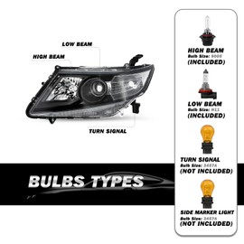 SOCKIR Headlight Assembly Fit 2011 2012 2013 2014 2015 2016 2017 Honda Odyssey 4-Door W/Bulbs OE Style Headlights Headlamps Replace 33150TK8A01 HO2502142 (Left Driver Side)