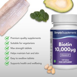 Simple Supplements Biotin 10,000mcg – High Strength Hair Growth & Nail Health Supplement – 365 Tablets