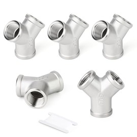 ERGAOBOY 5Pcs Y Shape 3 Way Pipe Fittings, 1/2" x 1/2" x 1/2" BSP Female 304 Stainless Steel Pipe Fittings